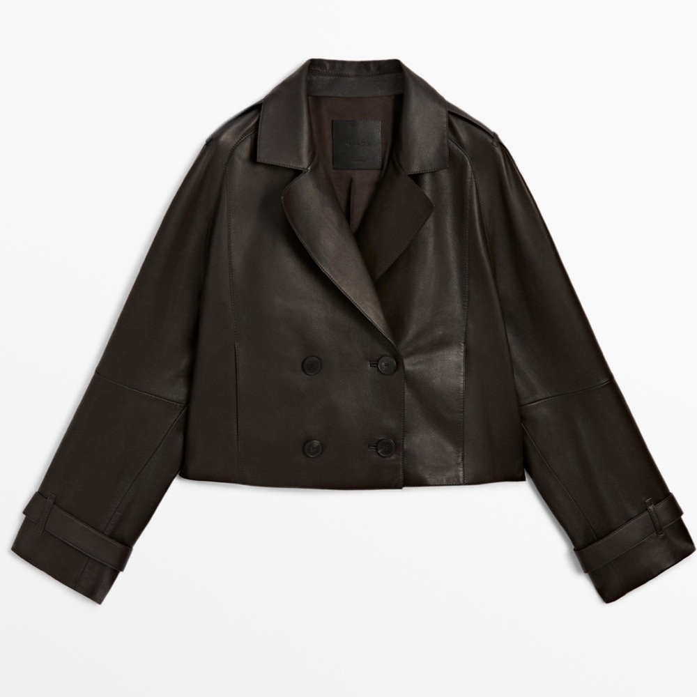 CROPPED NAPPA LEATHER TRENCH COAT -size M - Picture 3 of 3